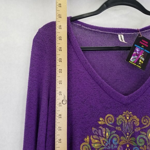 Hand-painted Tunic By Margaret Owen Women Small Purple Geometric Art to Wear NEW - Picture 10 of 13